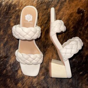 Yellow Box Cream Braided Heeled Mules